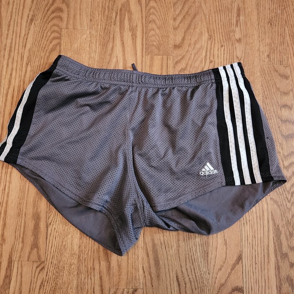 ADIDAS Grey Striped Mesh Running Shorts